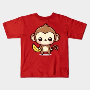 cute baby monkey carrying a banana Kids T-Shirt